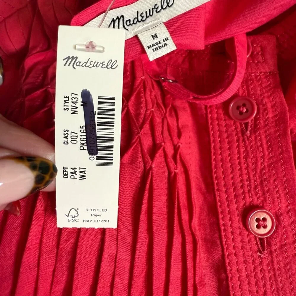 NWT Madewell Embroidered Donna Pleated Mini Dress Watermelon sz medium Pockets - Picture 8 of 16